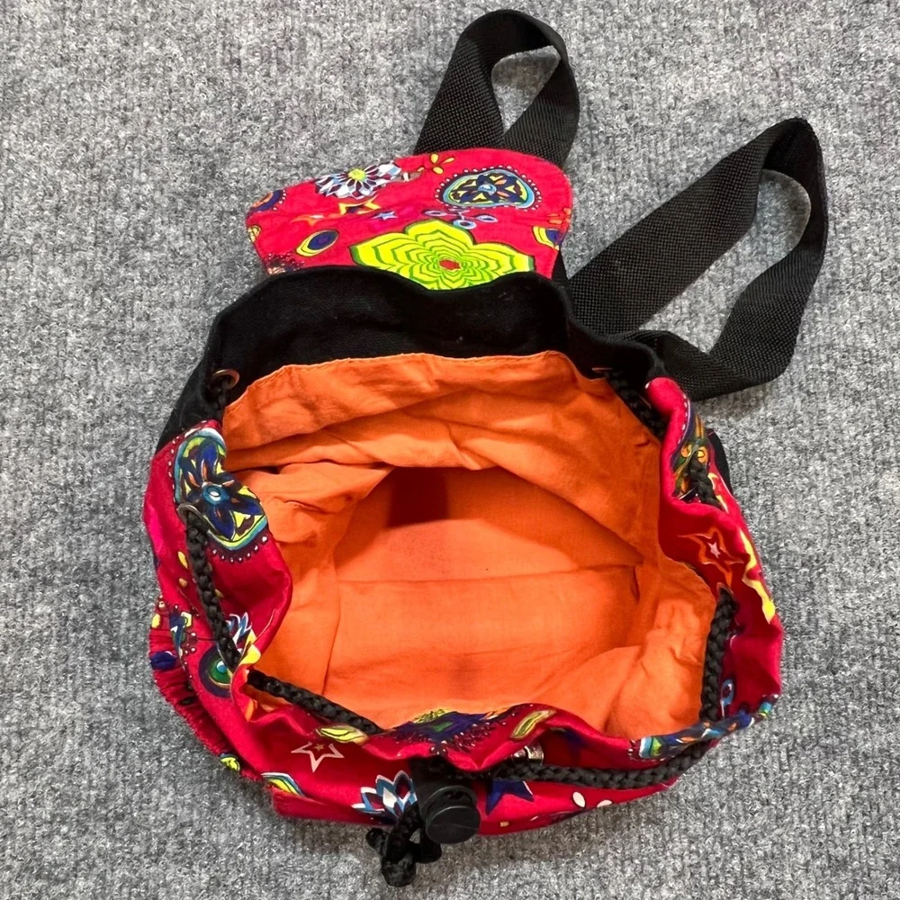 Openhand India Mini Backpack Women OS Red Boho Canvas Star Print